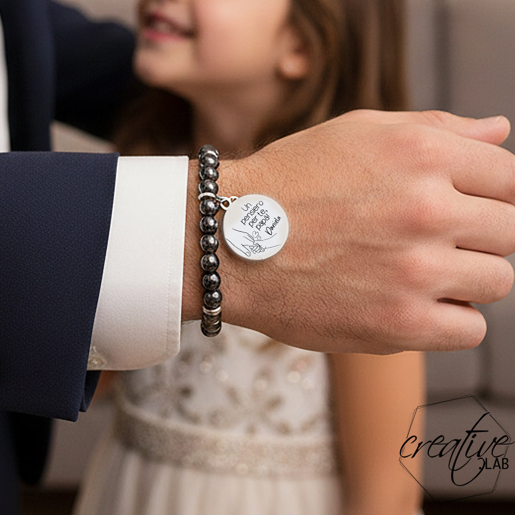 Bracciale da uomo in ematite con placchetta personalizzabile (A28)