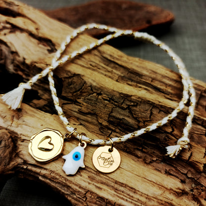 Bracciale di filo intrecciato portafortuna, personalizzabile