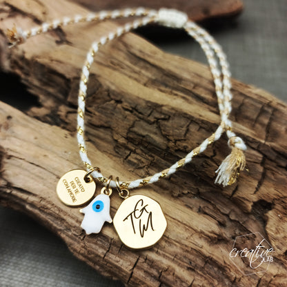 Bracciale di filo intrecciato portafortuna, personalizzabile