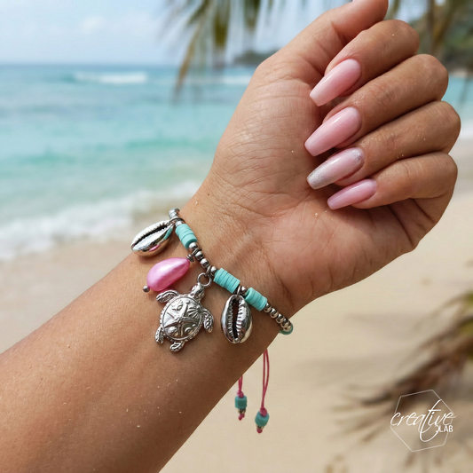 Bracciale estivo fuxia e celeste