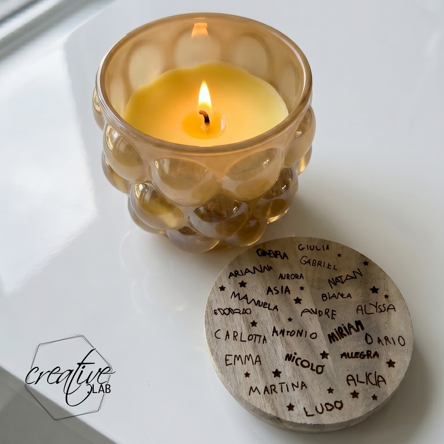 Candela bubble, personalizzabile con firme originali