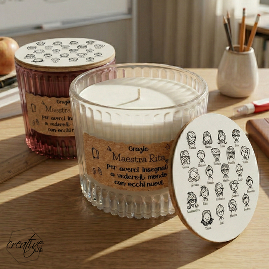 Candela con volti dei bambini, personalizzabile per insegnanti e catechisti