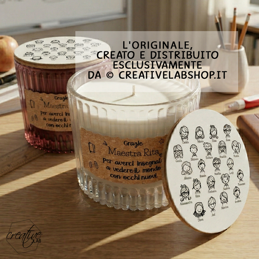 Candela con volti dei bambini, personalizzabile per insegnanti e catechisti