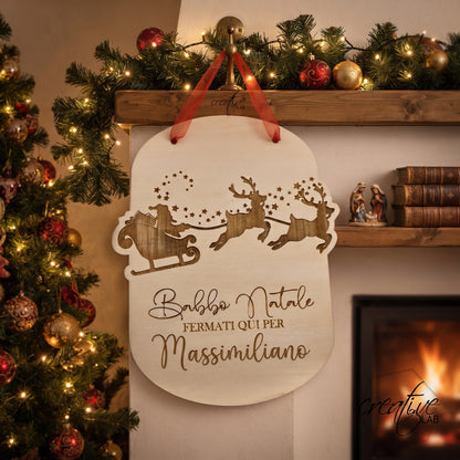 Decorazione Natalizia Babbo Natale fermati qui, personalizzabile