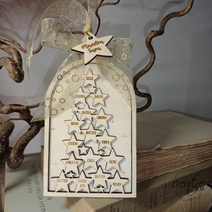 Decorazione Natalizia ad albero di stelle, personalizzabile, per maestra/collaboratori scolastici