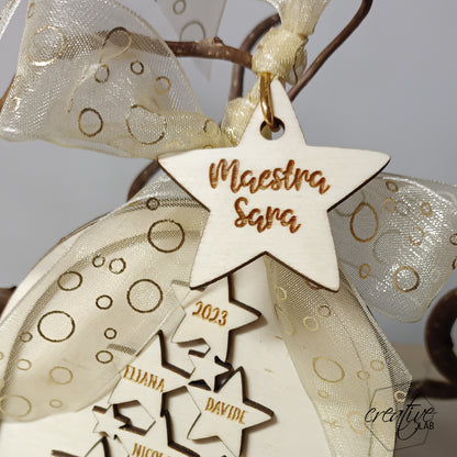 Decorazione Natalizia ad albero di stelle, personalizzabile, per maestra/collaboratori scolastici