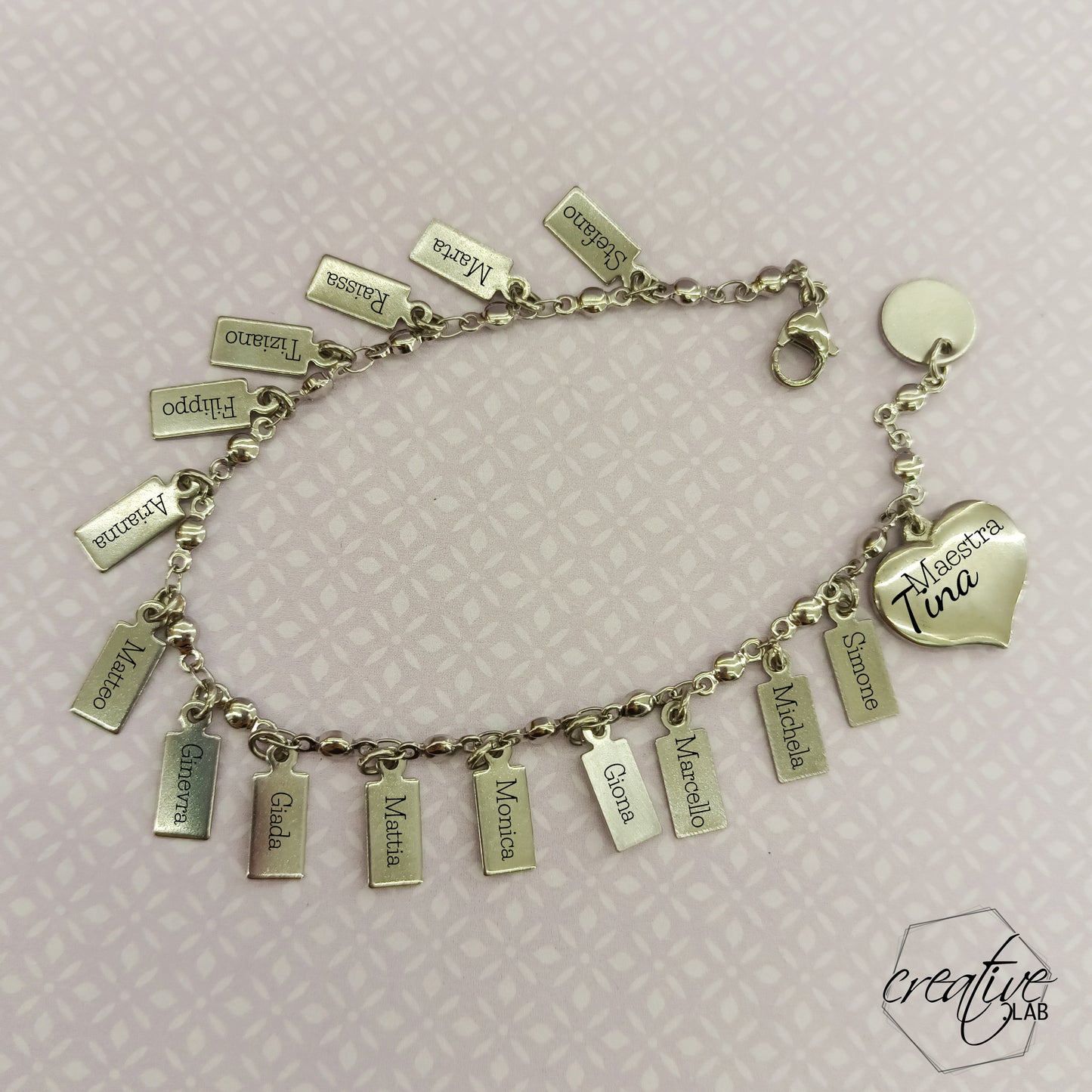 Bracciale personalizzabile con nomi bambini su micro charm