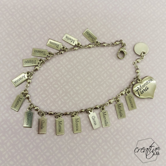 Bracciale personalizzabile con nomi bambini su micro charm