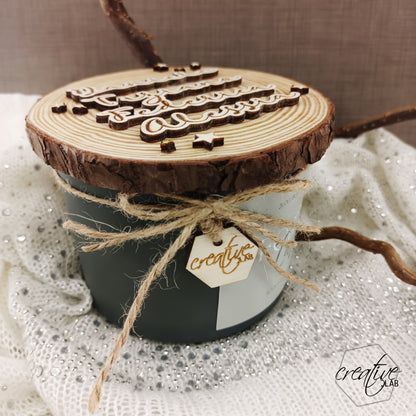 Candela Natalizia con tappo a fetta di legno, personalizzabile