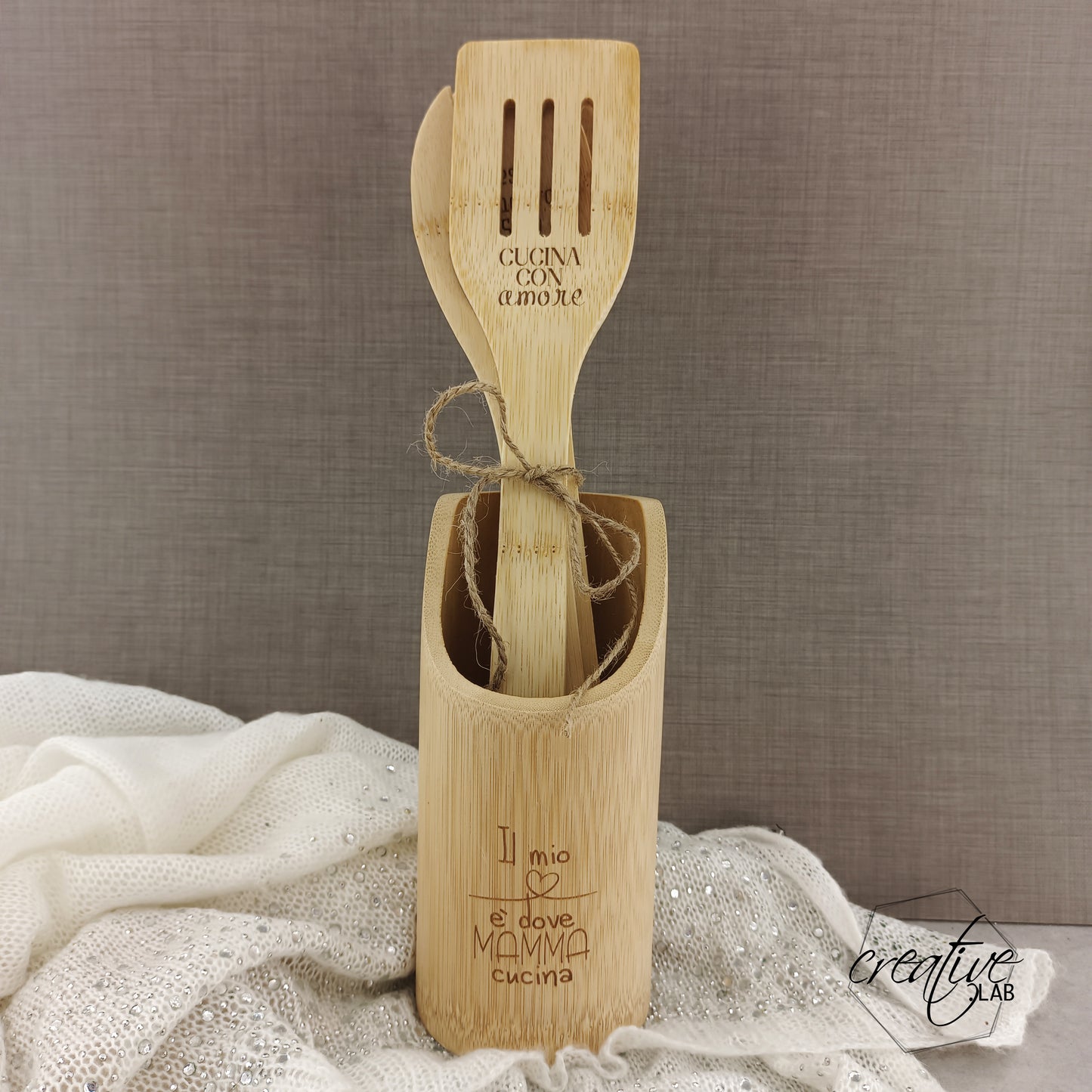 Set mestoli da cucina in legno, personalizzabili