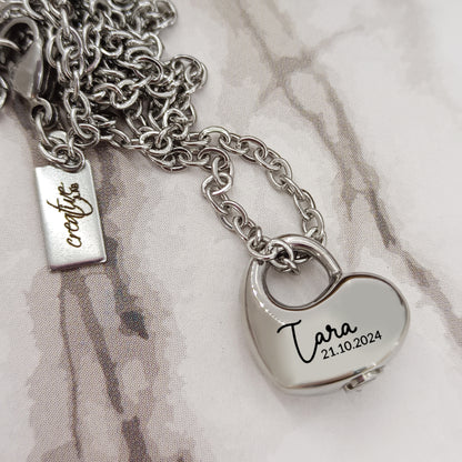 Ciondolo mini cuore urna personalizzabile con catenina in acciaio (UR+D2)