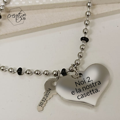 Bracciale pallini colorati con ciondolo cuore e chiave, personalizzabili (A111+A169)
