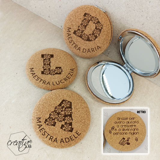 Specchietto da borsetta personalizzato con iniziale, per maestra