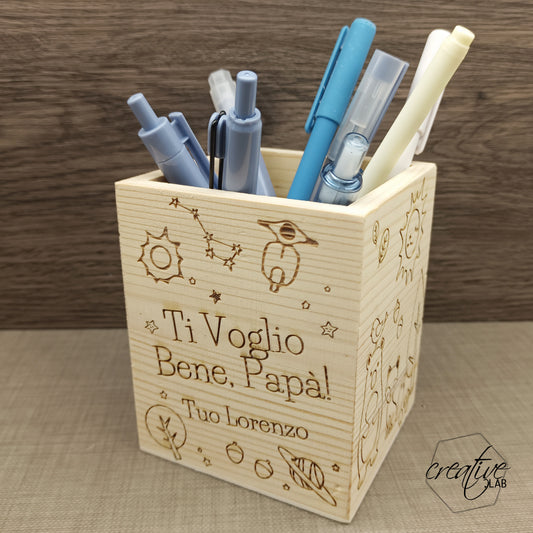 Porta penne in legno, personalizzabile con incisione