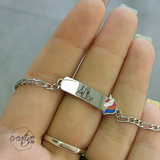 Bracciale con unicorno smaltato, personalizzabile (G85)