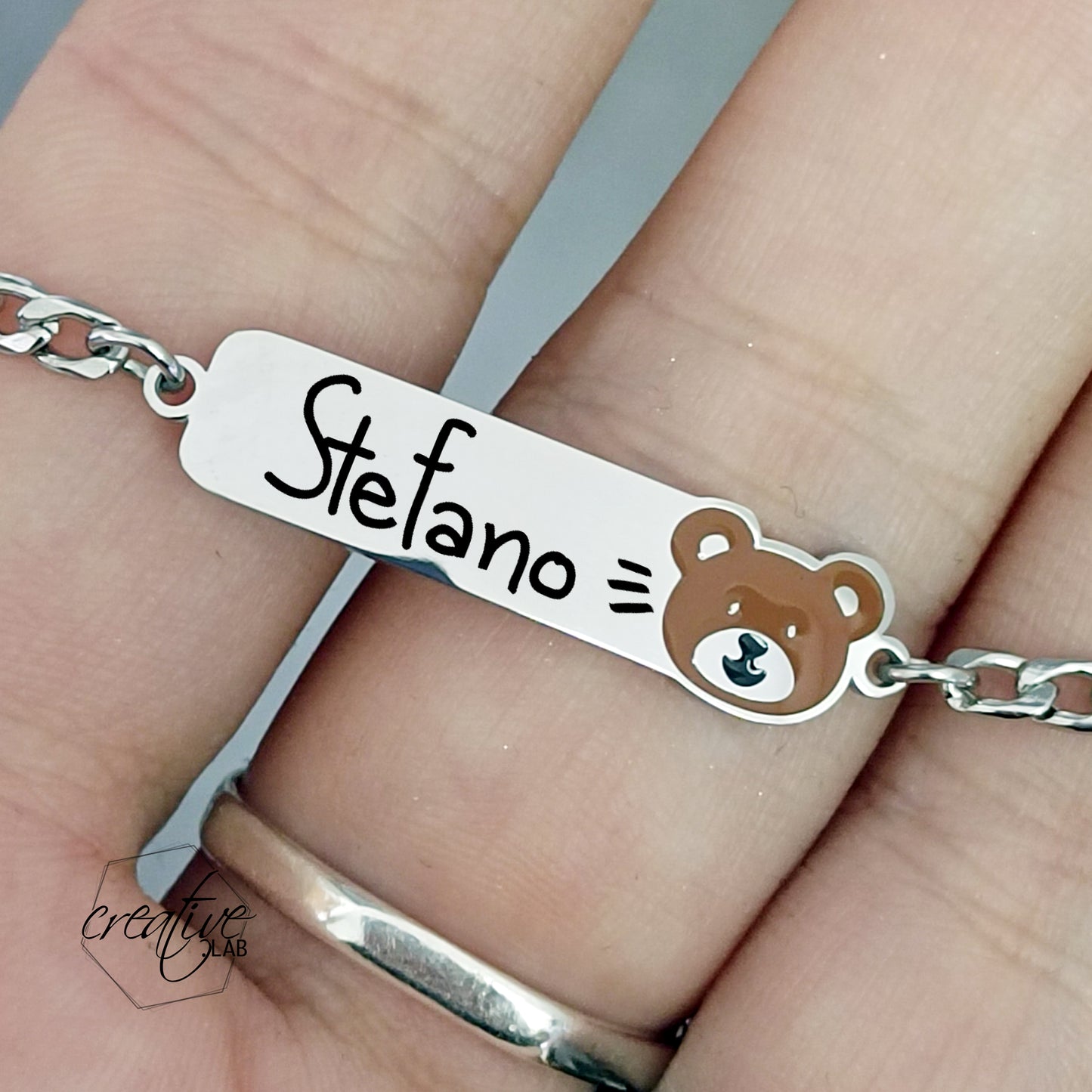 Bracciale con orso smaltato, personalizzabile (G87)