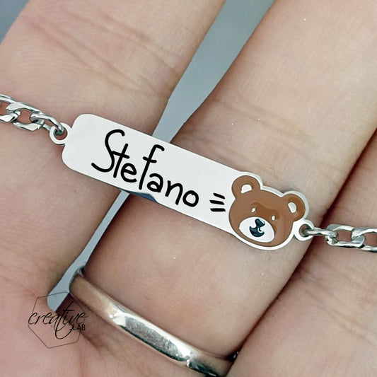 Bracciale con orso smaltato, personalizzabile (G87)