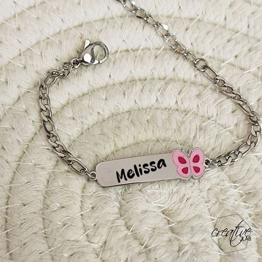 Bracciale con farfalla smaltata, personalizzabile (G89)