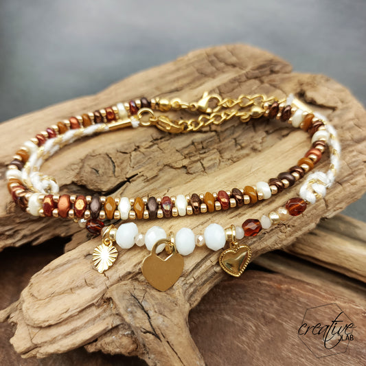 Set bracciali marrone e oro con ciondolo a cuore personalizzabile