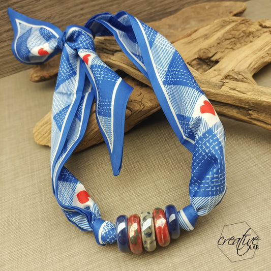 Collana/Bracciale/Cavigliera Good Vibe Vagabonda blu con cuori rossi