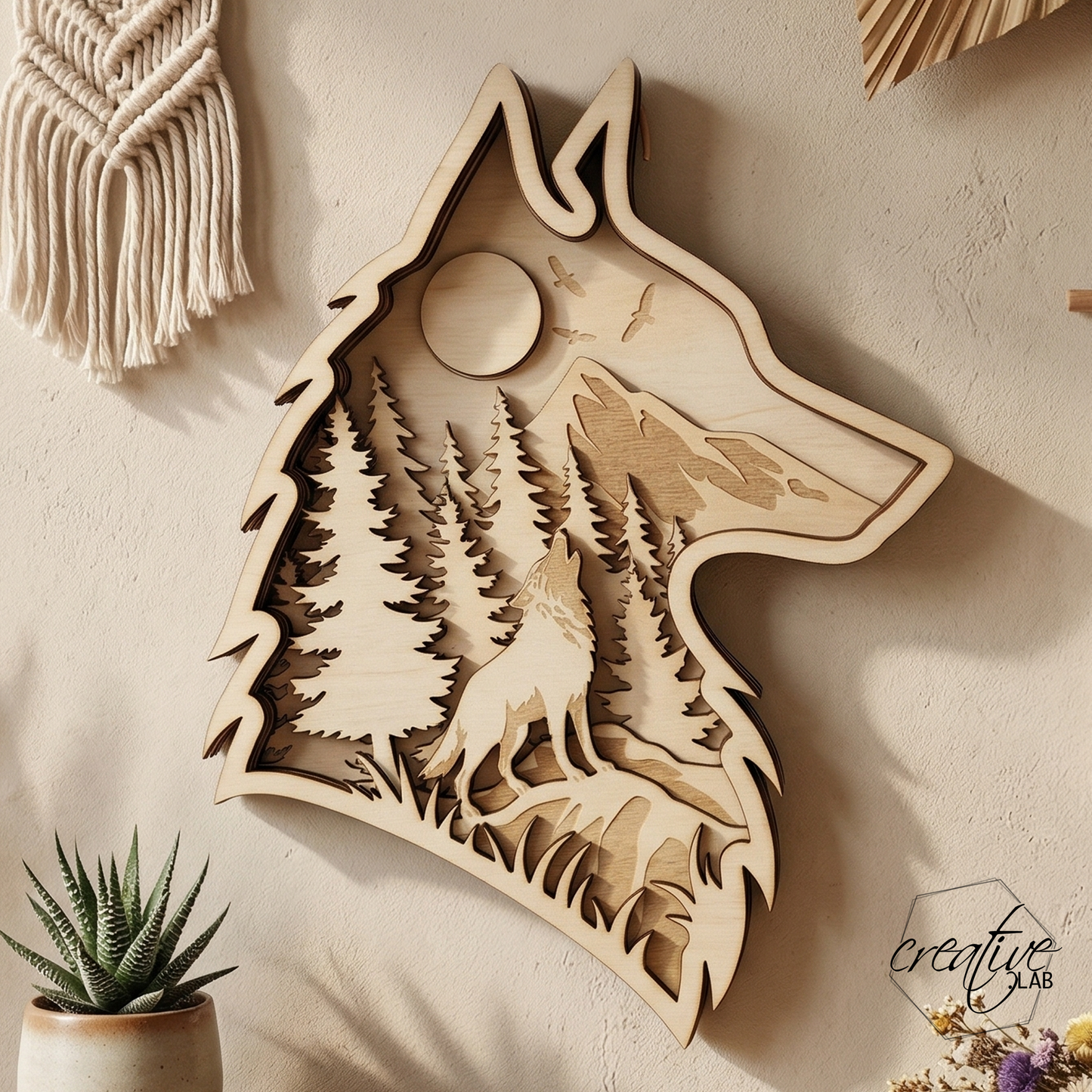 Scultura da parete - "Il richiamo del Lupo" - personalizzabile