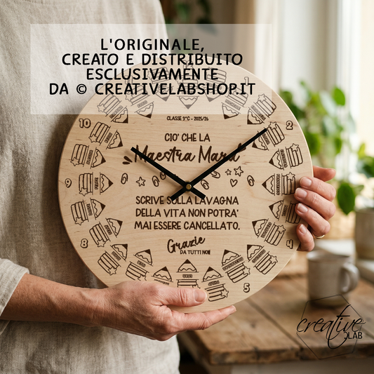 Orologio da parete "Il Tempo con la maestra" personalizzabile, grafica matite