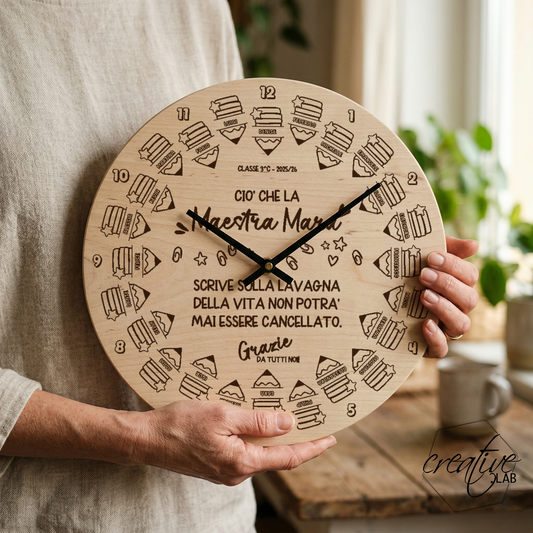 Orologio da parete "Il Tempo con la maestra" personalizzabile, grafica matite