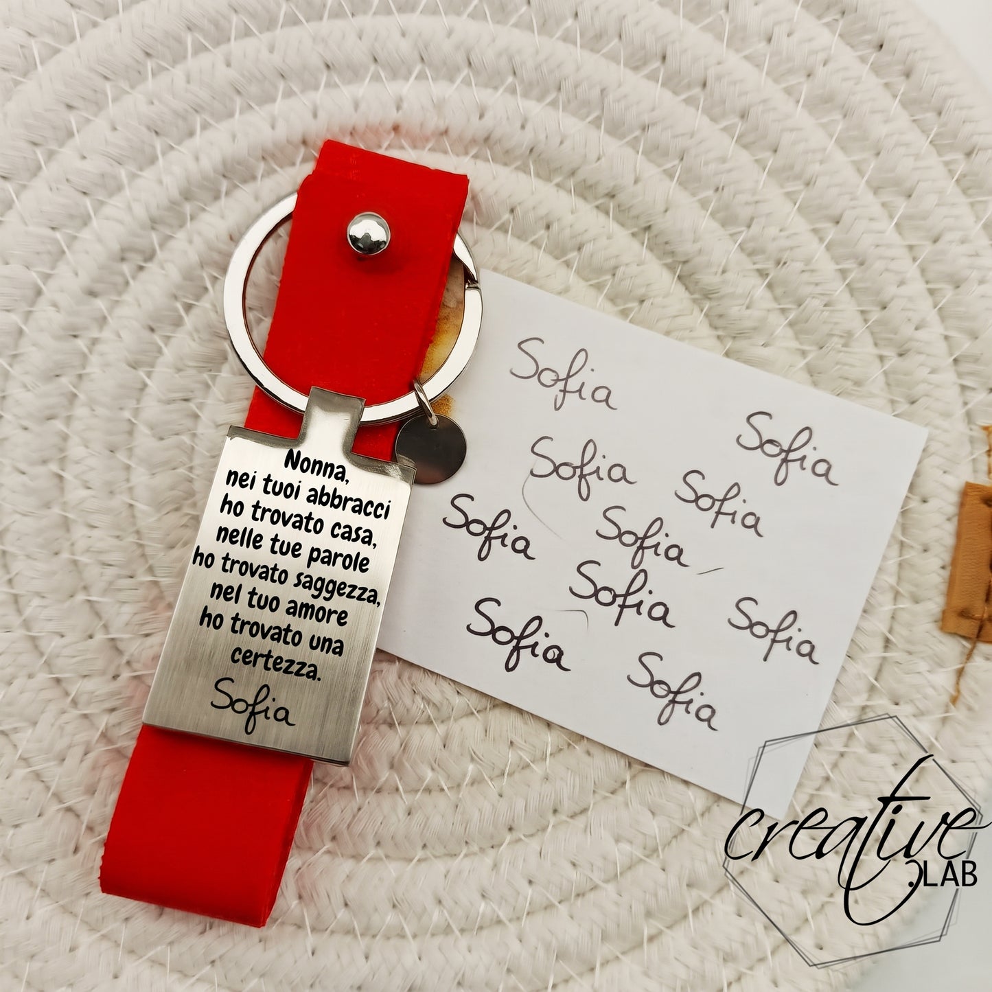 Portachiavi con strap in ecopelle, personalizzabile con firma originale