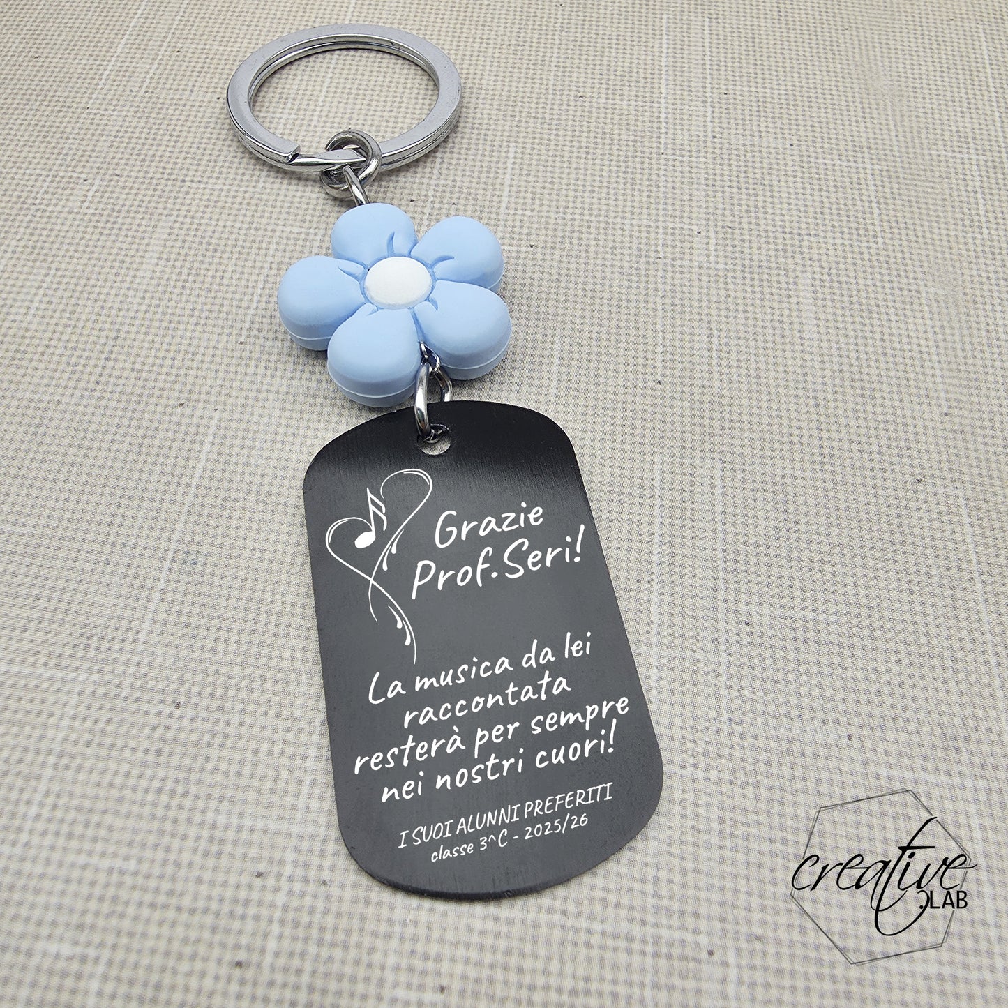 Portachiavi personalizzabile per insegnante/catechista (A80+fiore)
