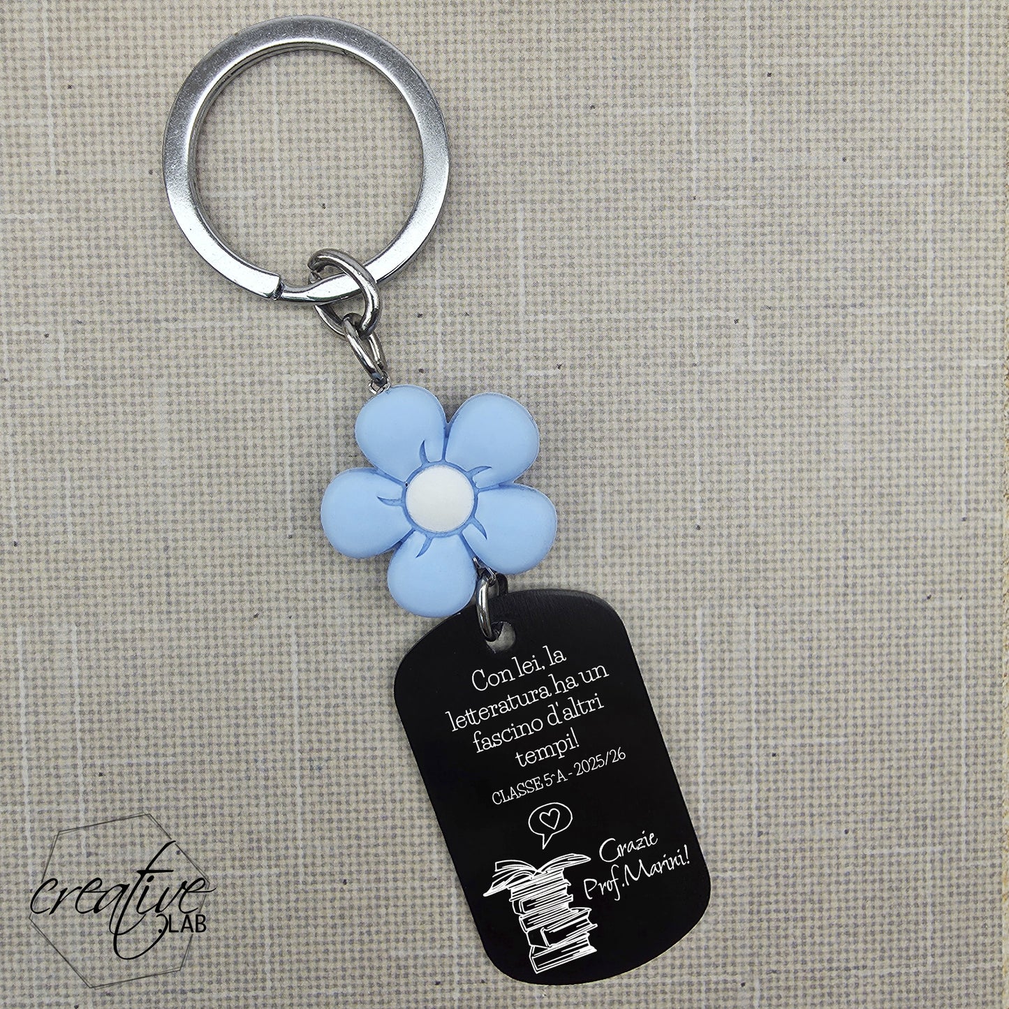 Portachiavi personalizzabile per insegnante/catechista (A80+fiore)
