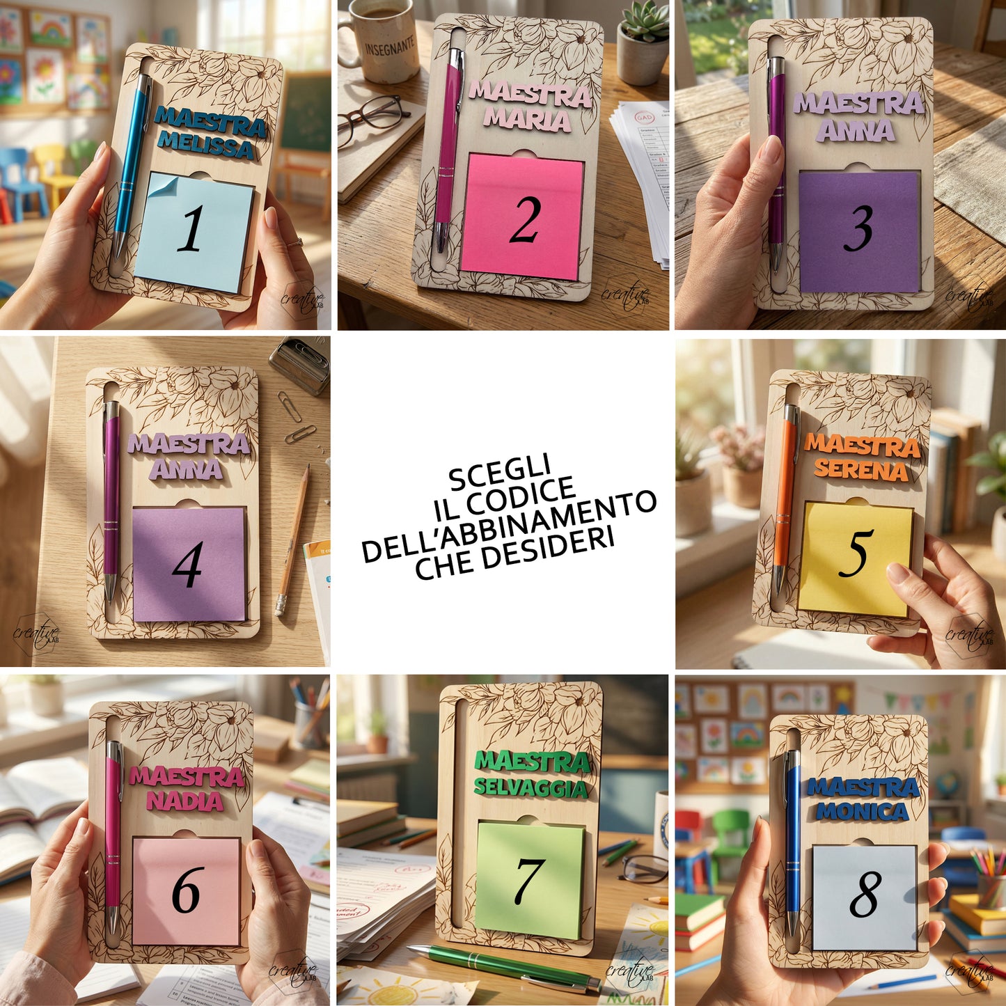 Porta post it + penna abbinata per insegnanti/catechisti, personalizzabili