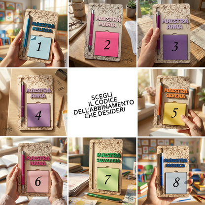 Porta post it + penna abbinata per insegnanti/catechisti, personalizzabili