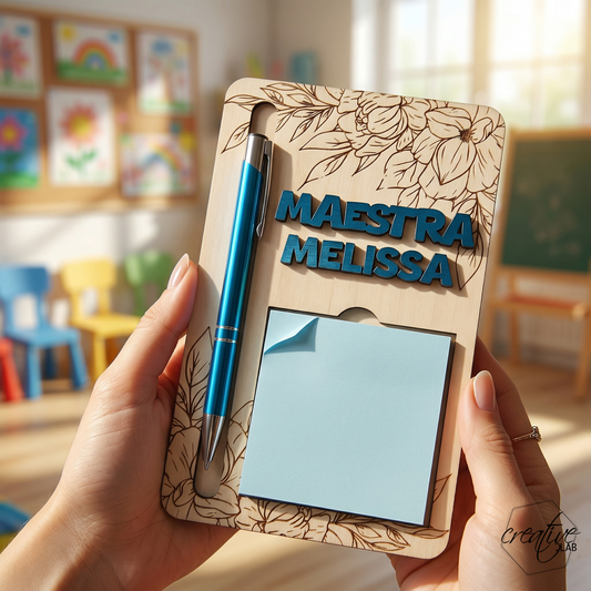 Porta post it + penna abbinata per insegnanti/catechisti, personalizzabili