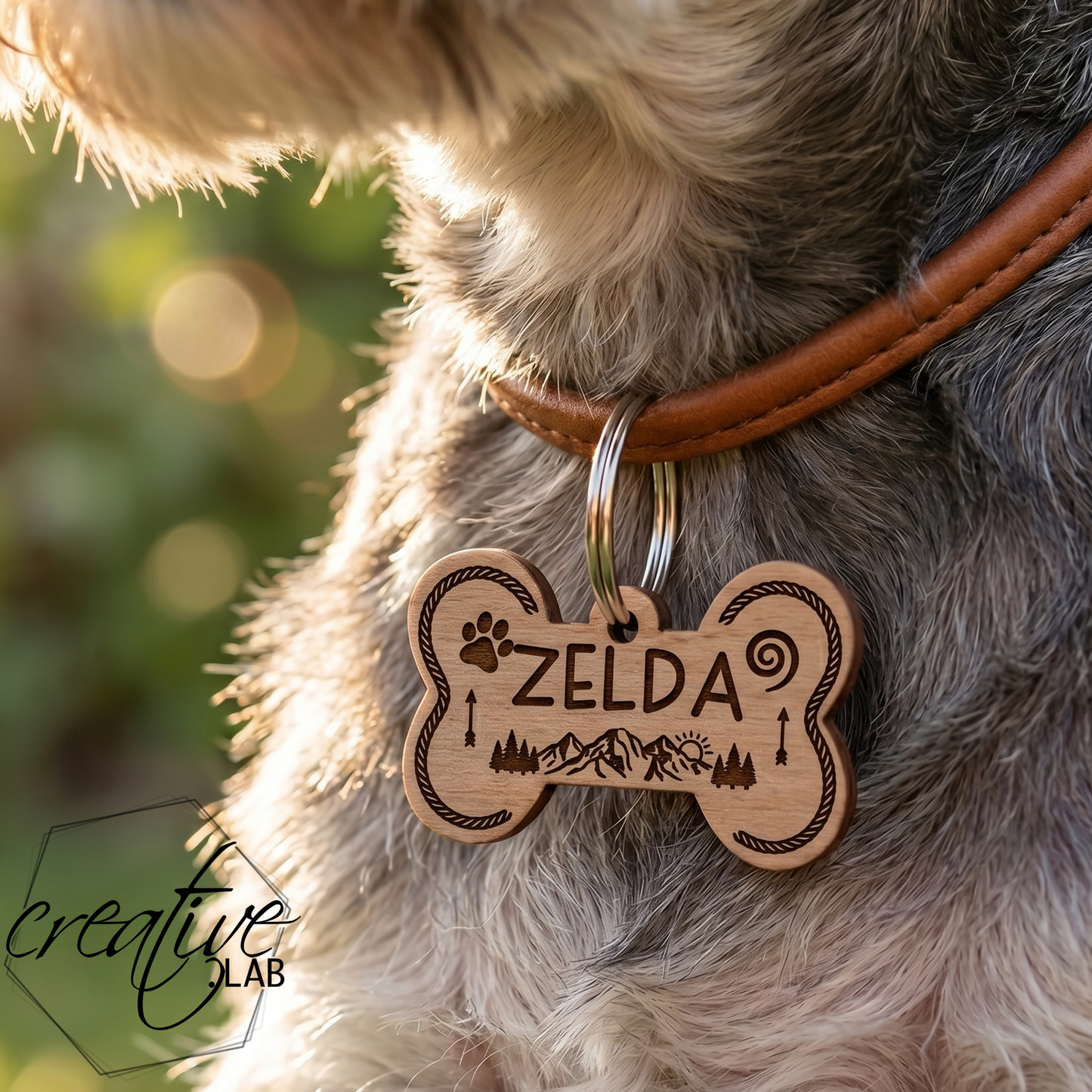 Tag a osso di legno per cane, personalizzabile