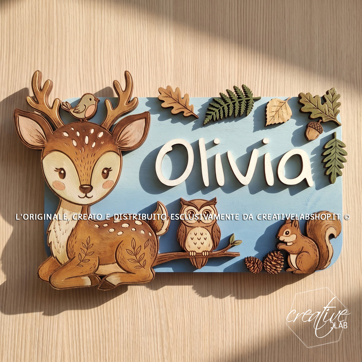 Targa Personalizzabile "Bosco Incantato" – Collezione Sogni in Legno