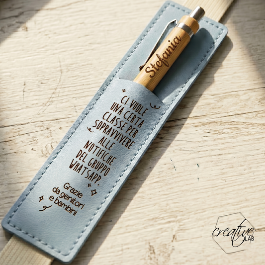 Tasca portapenna da agenda in ecopelle con penna, personalizzabili