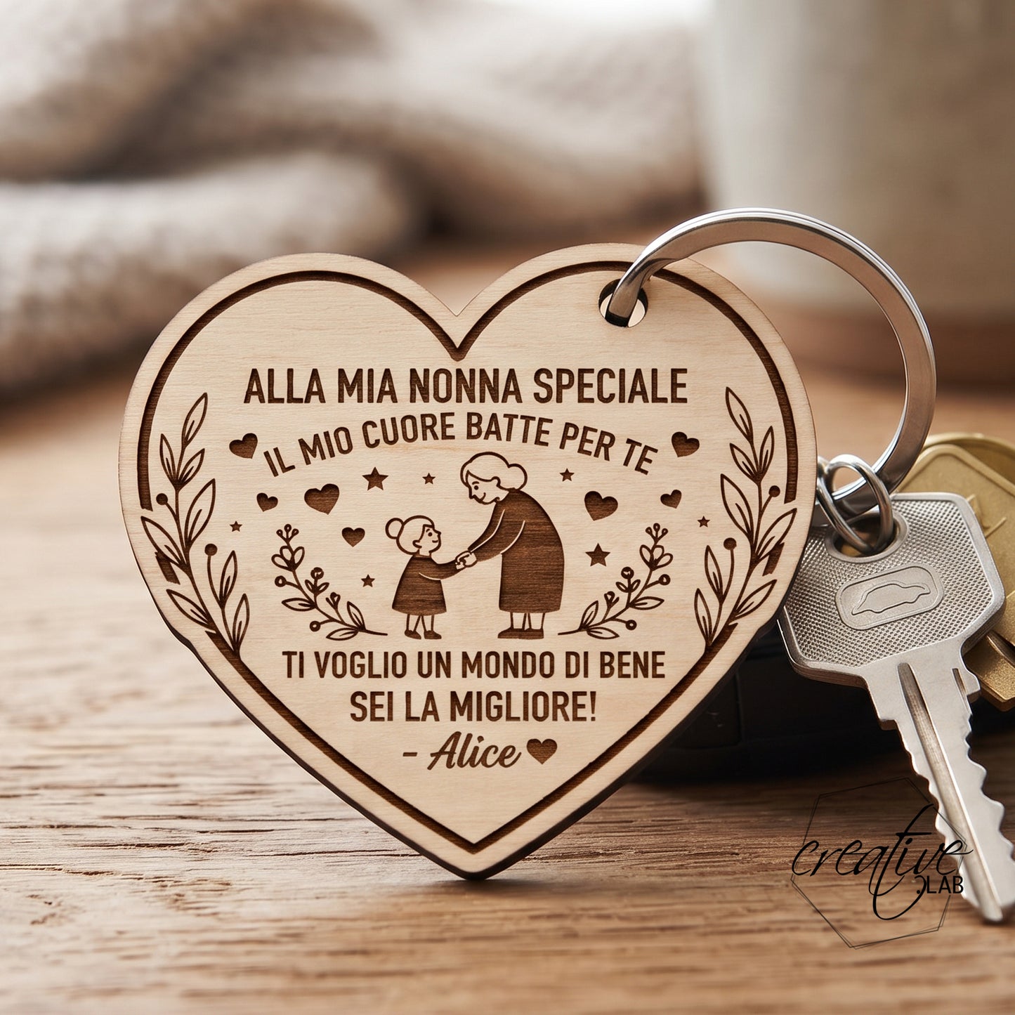 Portachiavi a cuore per i nonni, personalizzabile