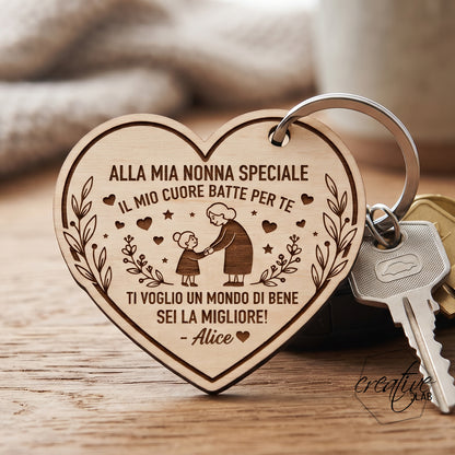 Portachiavi a cuore per i nonni, personalizzabile