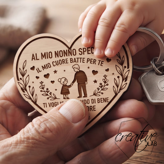 Portachiavi a cuore per i nonni, personalizzabile