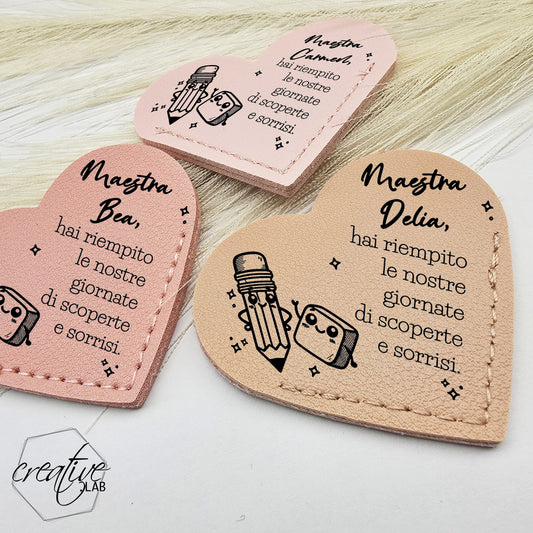 Segnalibro a cuore in ecopelle per insegnante