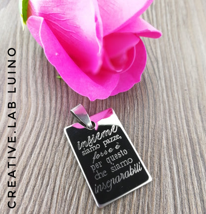 Bracciale a palline in acciaio con ciondolo rettangolare "I love my dog" personalizzabile(G44+A30)