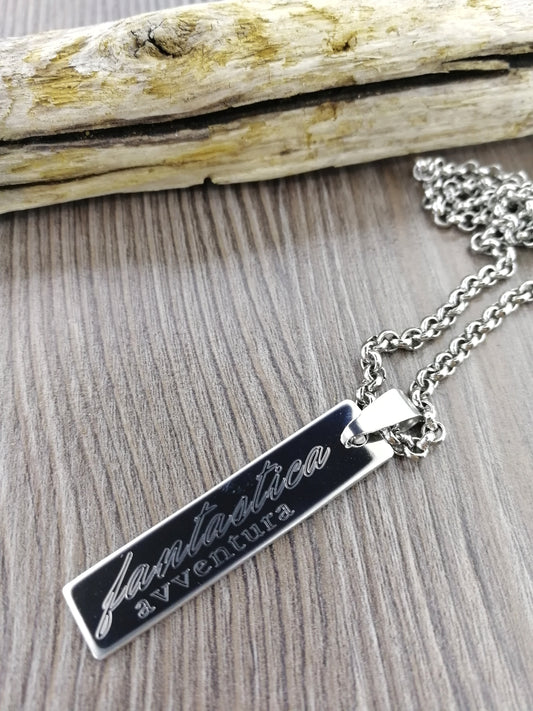 Ciondolo rettangolare personalizzato con collarino in acciaio (D2+A1)