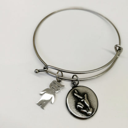 Bracciale rigido doppio e ciondolo personalizzabile portafortuna con dita incrociate e bimbo/a (G14+A32+A23/A24)