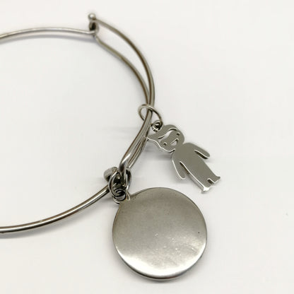 Bracciale rigido doppio e ciondolo personalizzabile portafortuna con dita incrociate e bimbo/a (G14+A32+A23/A24)