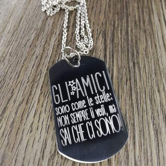 Ciondolo rettangolare in stile militare personalizzato con catenina fine (C2)