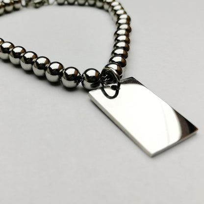 Bracciale a palline in acciaio con ciondolo rettangolare "I love my dog" personalizzabile(G44+A30)
