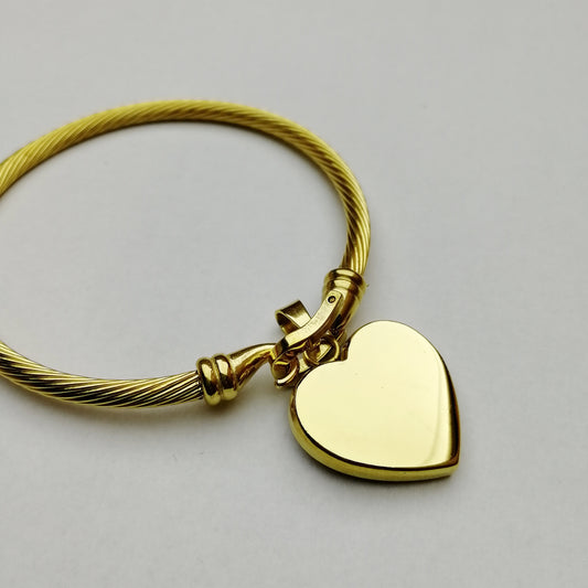 Bracciale rigido ritorto e ciondolo personalizzabile a cuore (G17+A11)