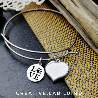 Bracciale rigido doppio e ciondolo personalizzabile a cuore (G14+A6)