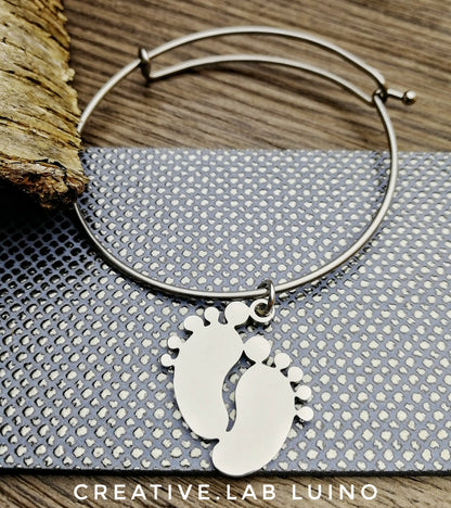 Bracciale rigido doppio e ciondolo personalizzabile piedini (G14+B28)