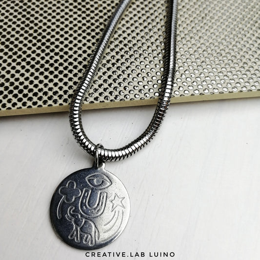 Bracciale snake in acciaio con ciondolo portafortuna da personalizzare (G4+B39)